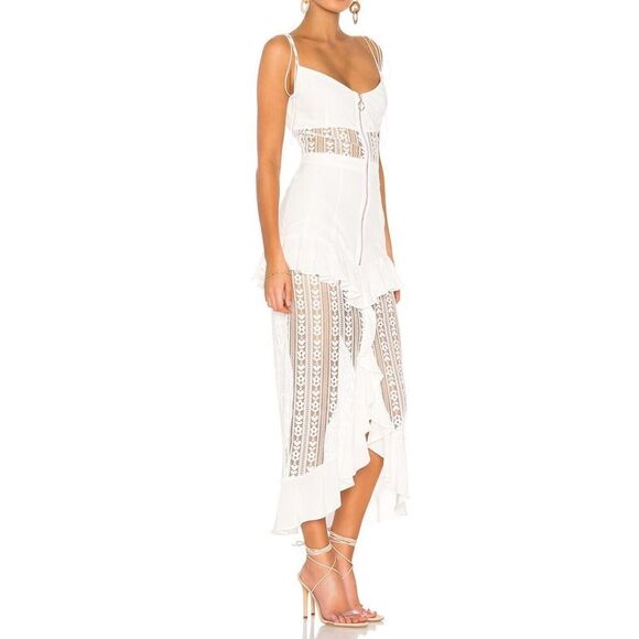 For Love & Lemons Women's Sz M Light Green Lovebird Lace Midi Dress - Picture 12 of 13